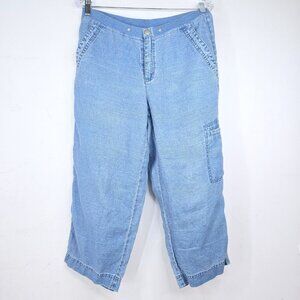 Vintage Womens' Livvy Chambray 100% Linen Wide Leg Crop Lagenlook Pants